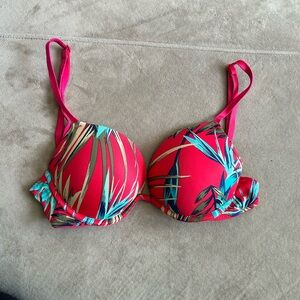 PINK Victoria's Secret Tropical Red & Teal Push-Up Bra